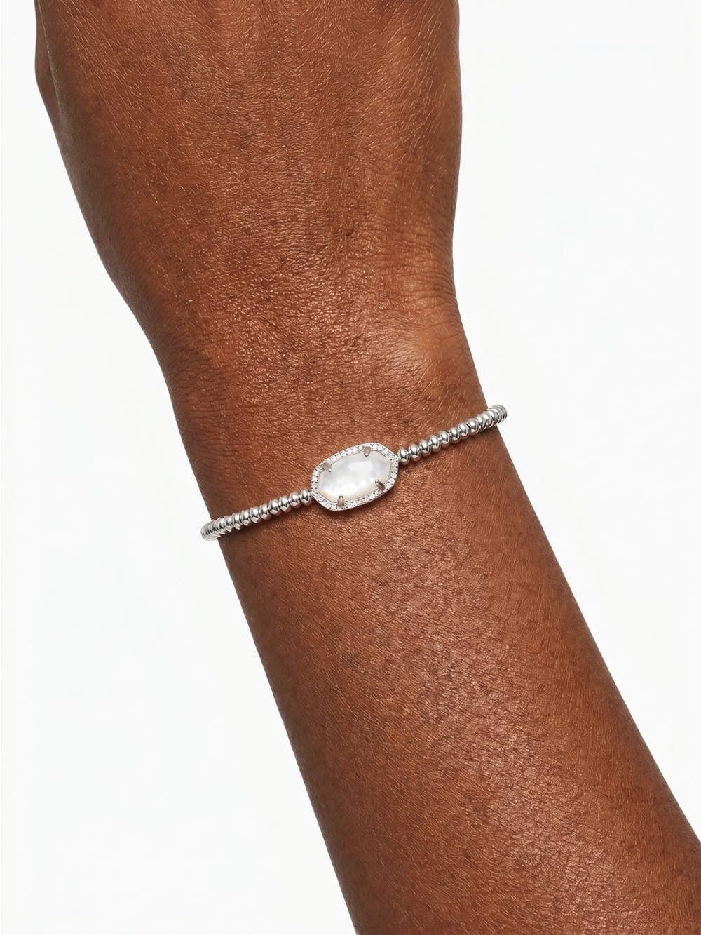 Kendra Scott Silver Beaded Bracelet with White Stone